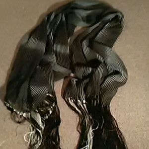 Dark brown wi/white stripes long silk scarf NWOT